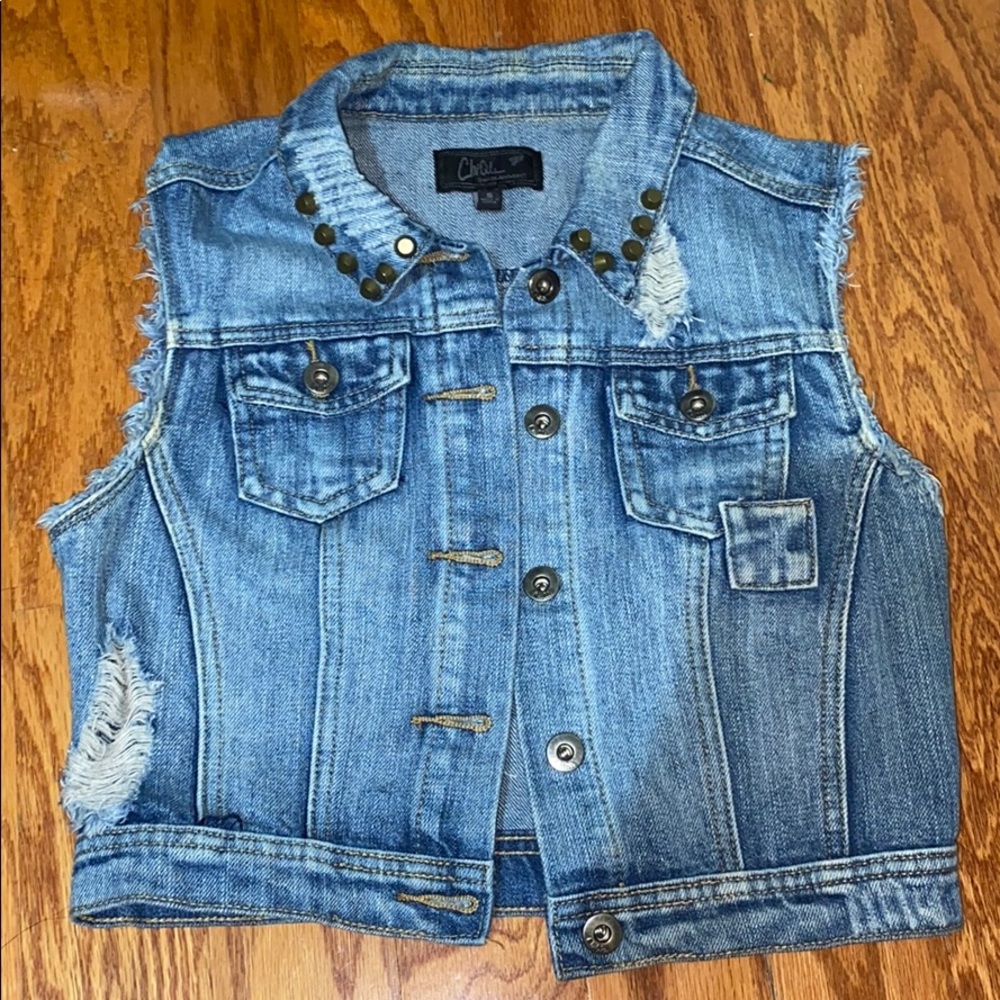 Denim Sleeveless Jean Jacket with Studs